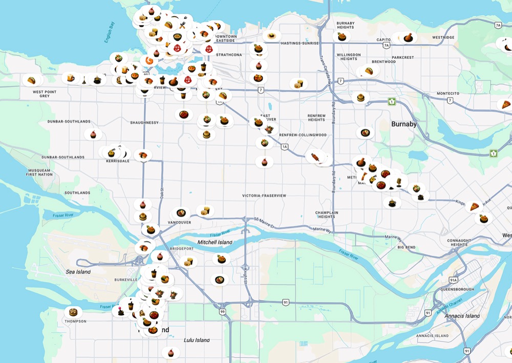 Map of 500+ partner restaurants across Metro Vancouver